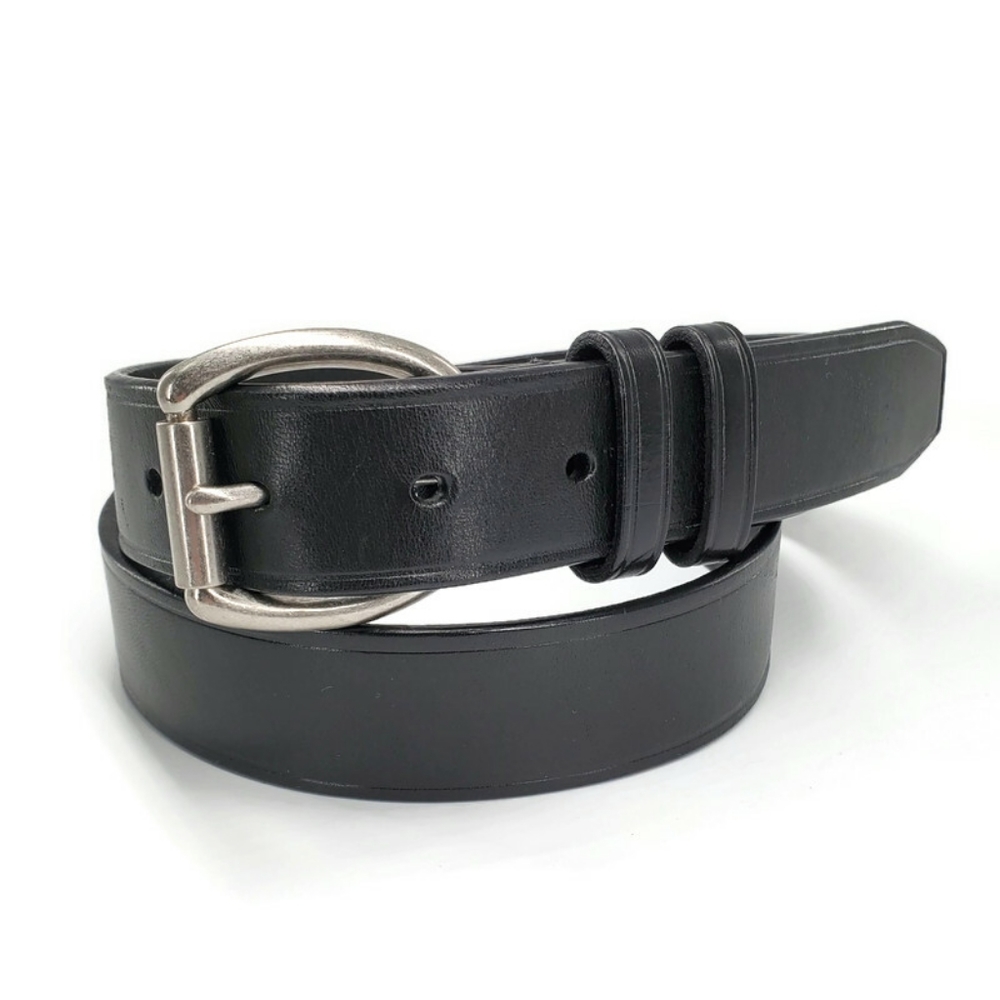 Lauren Ralph Lauren Black Italian Leather Silver Brass  Buckle Belt